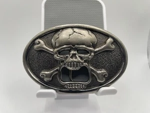 Kalan Skull & Crossbones Silver Tone Belt Buckle Bottle Opener Biker Goth - Picture 1 of 8