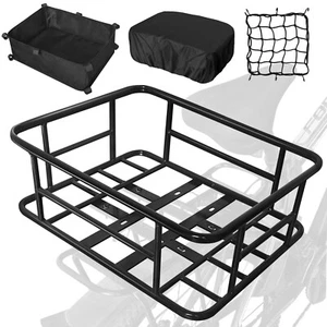 Heavy Duty Rear Rack Bike Basket with Cargo Net, Rainproof Cover, Thickened L... - Picture 1 of 6