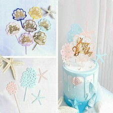 Acrylic Shell Shape Kids Happy Birthday Cake Topper Cupcake Dessert Party Decor