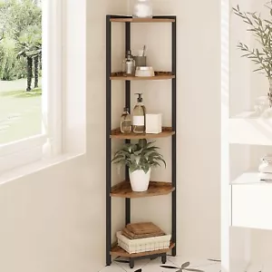 Corner Shelf Stand, Corner Bookshelf, Storage Standing Shelf Unit with Metal Fra - Picture 1 of 8