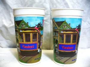 TWO Vintage 1993 Hardee's "The Frisco Taste Place" 6 3/4" tall Plastic Soda Cup - Bild 1 von 13