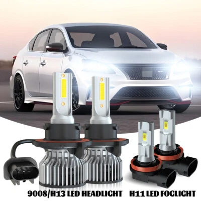适用于日产 Sentra 2004 - 2010 LED 车头灯高/低 + 雾灯灯泡组合 6000K — 第 1/4 张图片