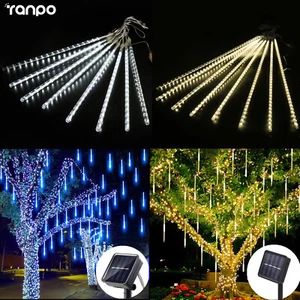 Solar 8 Tubes LED Fairy String Light Raindrop Tree Lamp Holiday Patio Party For - Picture 1 of 17