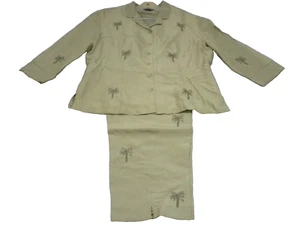 Silkland Outfit L Green Silk Tropical Embroidered Jacket Crop Pants Grandmacore - Picture 1 of 14