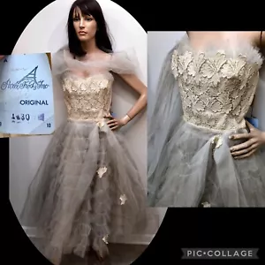 DEADSTOCK w/TAGS* Vtg 1950s GUIPURE LACE & CUPCAKE TULLE PROM GOWN Pareé Frocks - Picture 1 of 13