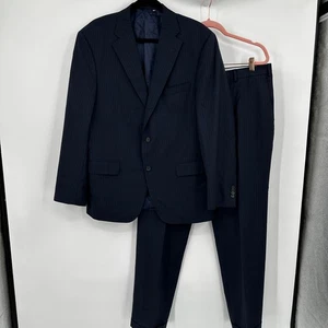 Samuelsohn Gable Super 120's Mens Pinstripe Wool Suit Set Navy Blue 44 Regular - Picture 1 of 14