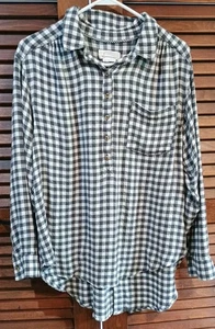 Camicia Anthropologie donna taglia grande quadri flanella grigia alta bassa bottoni dietro - Foto 1 di 8