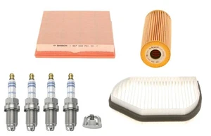 Mercedes Service Kit Fits SLK Kompressor Bosch Spark Plugs Air Oil Cabin Filter - Picture 1 of 15