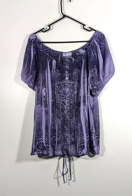 Blusa Cato Mujer 22/24W Púrpura Boho Paisley Túnica Transparente Top Cordón Campesino Foto 1 de 4