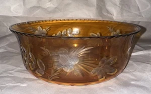 Vintage Czech Bohemian Floral Bowl Amber to Clear Cut Glass Dish - Picture 1 of 20