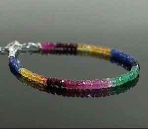 Multi sapphires gemstone beads 925 sterling silver handmade Bracelet jewelry h66 - Picture 1 of 6