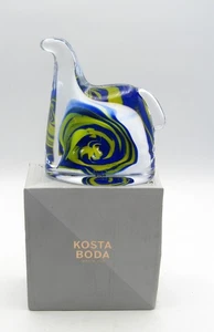KOSTA BODA ART GLASS SWEDISH HORSE FIGURE (BLUE & YELLOW) NIB - Picture 1 of 7