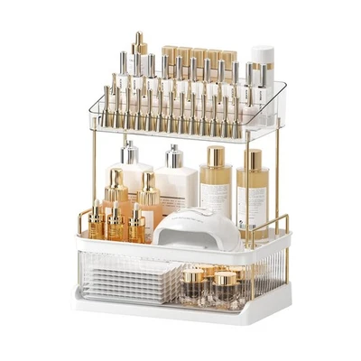 Organizador para el cuidado de la piel con cajón con compartimento, mostrador de baño grande de 2 niveles original... Foto 1 de 4