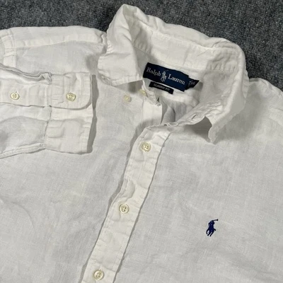 Camisa De Colección Ralph Lauren Para Hombres XL Blanca 100% Lino Clásica Manga Larga Con Botones  Foto 1 de 4