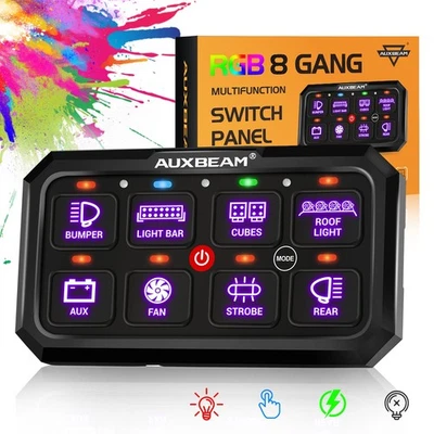 AUXBEAM RGB 8 Gang Switch Panel Relay System LED Light Bar Control ATV UTV 4WD - Image 1 of 4
