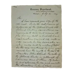 Schatzkammer 1874 Brief - Controller of the Currency - National Bank Act... - Bild 1 von 4