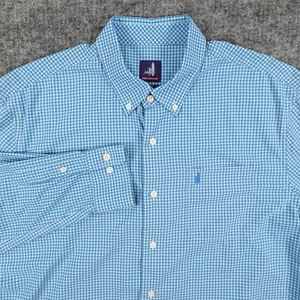 Johnnie O Shirt Mens Large Blue Gingham Prep-Formance Long Sleeve Casual Golf - Picture 1 of 12