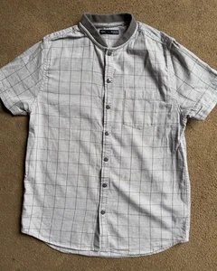 Next Grey Checked Shirt Mandarin Collar. 12 Years - Picture 1 of 3