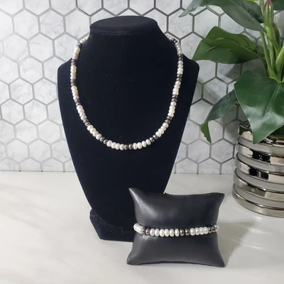 Honora Collection Cultured White and Grays Pearl Necklace and Bracelet Set 925 - Image 1 of 4