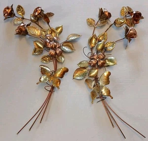 Vintage Home Interior Copper Brass Metal Roses Butterfly Vine Wall Decor 2 - Picture 1 of 11