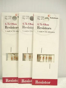Radio Shack 271-1330, 4.7K-OHM Resistor 1/4 Watt 5% Tolerance – 5 Pack x 3 = 15 - Picture 1 of 1