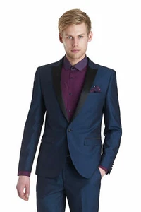 Men Blue Suits Designer Stylish Grooms Wedding Dinner Tuxedo Suits (Coat+Pants) - Picture 1 of 2