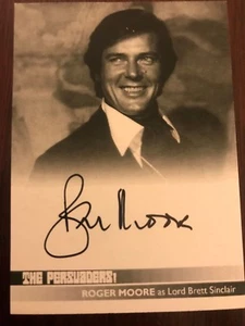 ¡THE PERSUADERS!: TARJETA DE AUTÓGRAFO DE PRUEBA: ROGER MOORE AS LORD BRETT SINCLAIR RM1 - Imagen 1 de 1
