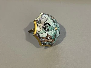 LIMOGES France Peint Main Umbrella RARE Dogs & Cats Trinket Box Pill Box Limited - Picture 1 of 9