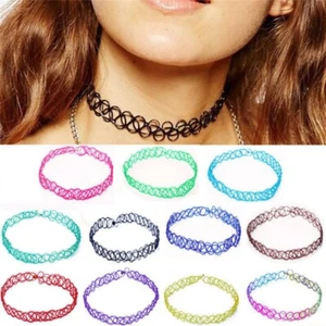 Women Tattoo Choker Necklace Stretch Elastic Henna Hippie Boho Collar + Pouch - Picture 1 of 29