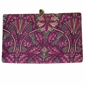 Banana Republic 100% Silk Clutch Purple Paisley Floral Kiss Lock Clasp Closure - Picture 1 of 11