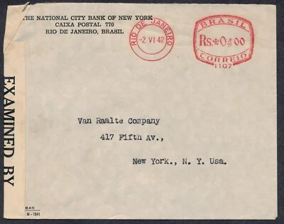 Brazil Rio de Janeiro Censor Examined Cover to USA 1942 Latin America Postage - Image 1 of 2