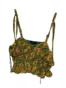 Japna Sleeveless Floral Crop Top Size Medium Ruffle Green Yellow Boho Hippie NEW - Picture 1 of 6