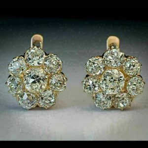 2.10 Ct Round Cut Light Diamond Simulated Cluster Earrings 14Kt Yellow Gold Over - Picture 1 of 3