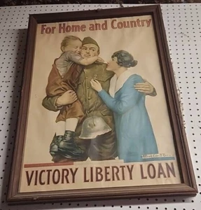 ORIGINAL 20 x 30" WWI For Home and Country Victory Liberty Loan Doughboy Poster - Bild 1 von 4