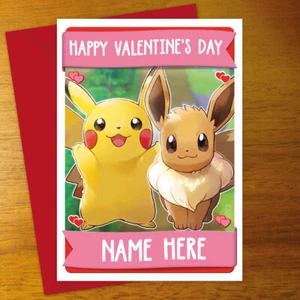 PIKACHU EEVEE Personalised VALENTINE'S DAY Card - anniversary romantic pokemon - Picture 1 of 1