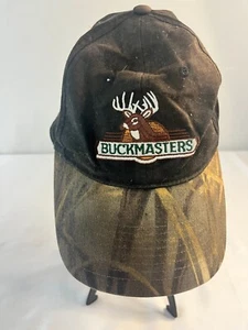 BUCKMASTERS Adjustable Strap Back Hat Cap Black w/ Camo Brim Deer Buck Hunting - Picture 1 of 3