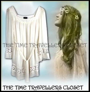 TOPSHOP IVORY CREAM VTG EMBROIDERED DAISY MINI TUNIC DRESS 60s WEDDING UK 12 40 - Picture 1 of 6