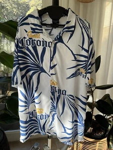 Camisa Corona Para Hombres L Blanca Azul Abotonada Manga Corta Corona Hawaiana Vacaciones - Imagen 1 de 6