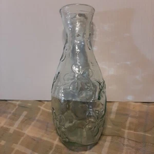Glass  Flower Vase with Embossed Flower Design ~ 8 Inches Tall  - Picture 1 of 15