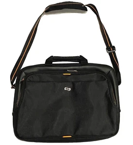 Solo Briefcase Laptop Canvas Bag Compartment Pockets Black Zipper Shoulder Strap - Picture 1 of 15