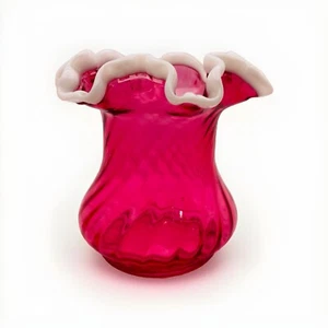 FENTON Glass VINTAGE 50s Spiral Ruby "SNOW CREST"*LG 7"FAT"VASE"Excellent - Picture 1 of 9
