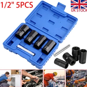 1/2" Locking Wheel Nut Remover Set Stud Bolt Impact Twist Socket Extractor Tool - Picture 1 of 13