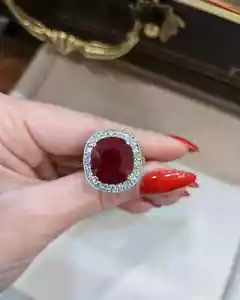 11.00 Ct Cushion Cut Natural Ruby & Diamond Wedding Ring 14K White Gold Size 7 - Picture 1 of 6