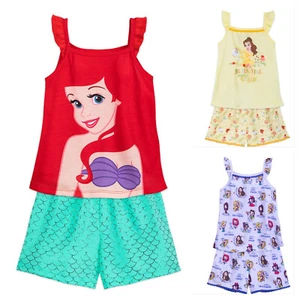 Disney Store Girl's Pajamas Ariel Belle Princess Short & Tank Sleep Set PJ's NEW - Picture 1 of 10