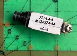 Disyuntor de circuito Klixon MS26574-4A 4 amperios 7274-4-4 aviónica sensata nuevo de lote antiguo 1 pieza - Imagen 1 de 4