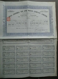 Juga Nigeria Tin and Power Company, Ltd., Share Warrant, 1911 (5 Shares) + Coup. - Picture 1 of 5