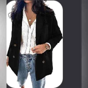 Asvivid Open Front Double Breasted Blazers for Work Casual Black Blazer Solid SM - Picture 1 of 1