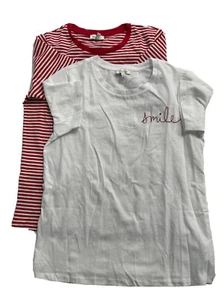 Ella Moss Ladies Flattering Fit Soft Perfect Tee 2-pack SMALL Stripe SMILE - Picture 1 of 19