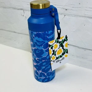Diane Von Furstenberg Target Water Bottle Travel Blue Leopard Gold Go For It New - Picture 1 of 5