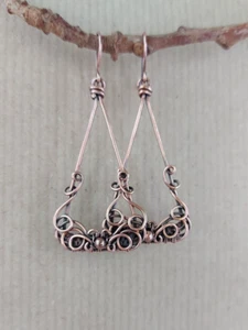 Oxidised Copper Drop/Dangle Wire Woven Earrings Handmade - Picture 1 of 6